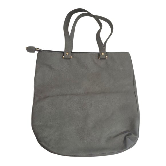 Rampage Gray Faux Leather Tote Bag With Gold Zippers & Double Straps - Picture 9 of 15